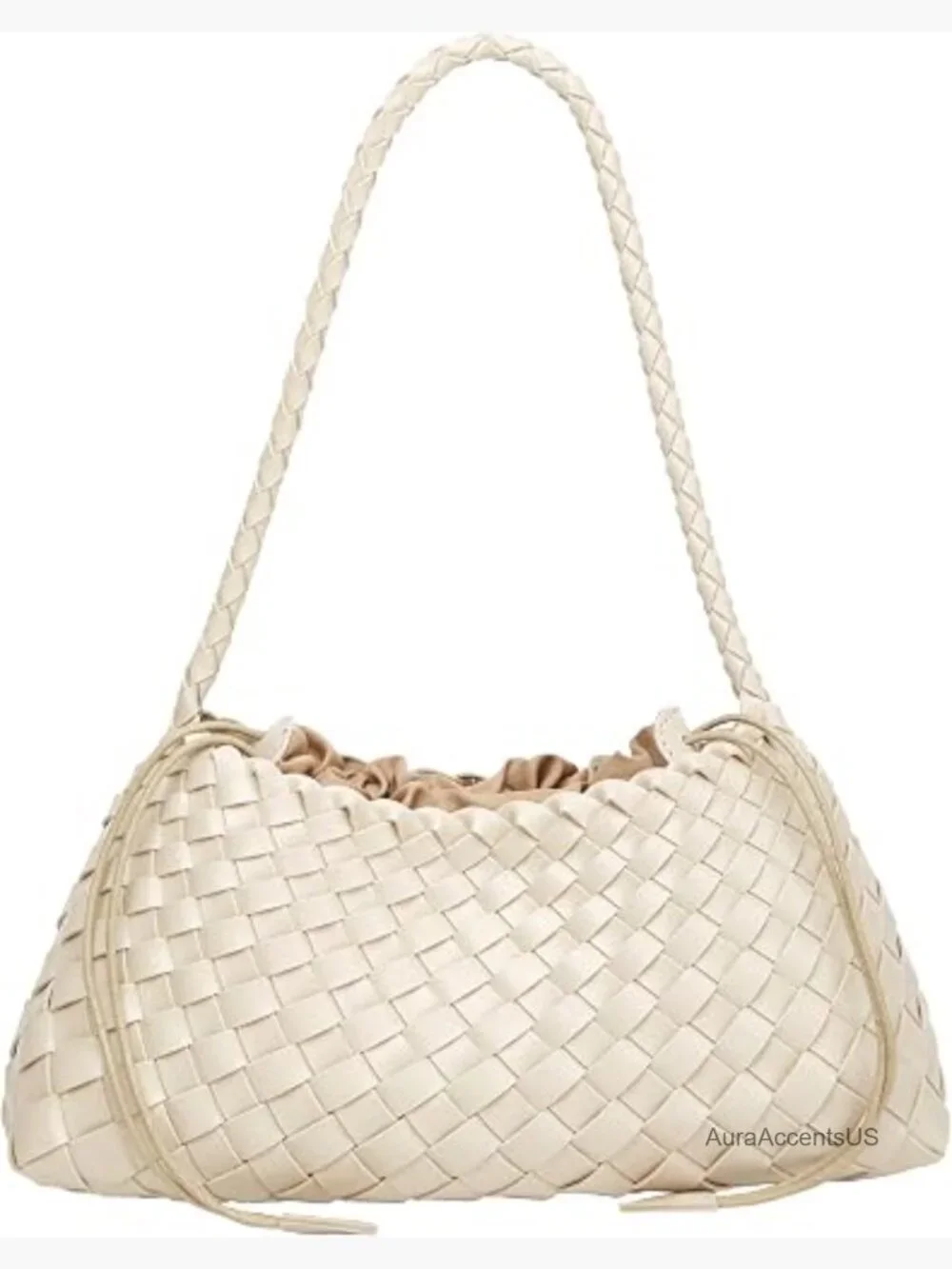 Suede Woven Tote Hobo Bag with Drawstring Closure Trendy Shoulder Purse